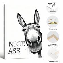 HALFLEMART 1 szt. Vintage Art Canvas Poster, zabawny obraz Animal Donkey na płótnie, plakat ścienny, obraz ścienny do łazienki, toaleta, dekoracja ścienna domu, opcjonalna rama, dekoracja na Halloween