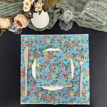 20 piezas Servilletas impresas con flores de dibujos animados lindos, de alta calidad, que se despliegan a 33 x 33 cm, 2 capas, para decoración de fiestas de verano y al aire libre, toallas de papel florales coloridas y vibrantes para fiestas, repostería, hogar y decoración de restaurantes