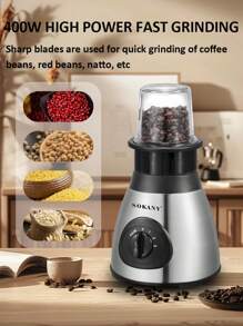 SOKANY 情人节礼物：套装包含1个动力底座、2个刀片、2个杯子、1个马克杯、1个带吸嘴盖的便携杯、1个子弹头个人搅拌机、2个舒适吸嘴环、2个密封盖，具备脉冲功能，可用于研磨、混合、搅拌、制作冰沙和碎冰。 - 查看 5