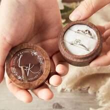 Personalized Wooden Ring Box Custom Round Engagement Ring Box Double Ring Bearer Box Custom Wedding Accessories Wedding Ring Box Valentine's Gift For Her New Couple Gift Wedding Gift,Delicate Romance