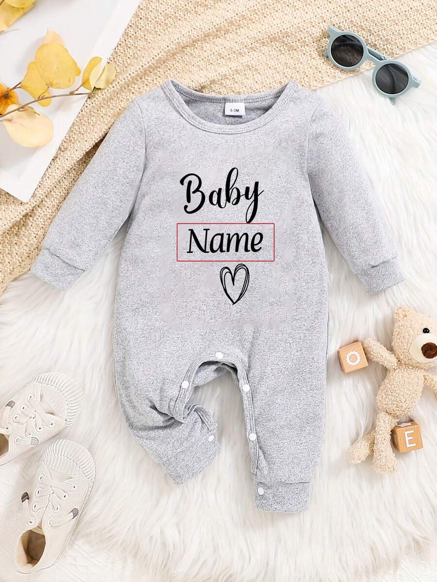 【定制款】女宝宝个性化姓名印花连体衣，圆领长袖休闲连体衣，适合宝宝穿着，派对造型，送给他的理想礼物，送给她的理想礼物，新年魅力之选 - 灰色 - 查看 1