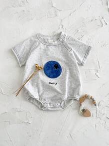 Newborn Baby Boy Adorable Blueberry Embroidery Short Sleeve Romper, Summer