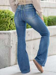 Women's Casual High Waist Skinny Flare Jeans With Pockets, Versatile