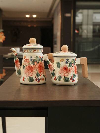 1 Set Serie de Rosa de Esmalte que incluye: Tetera, Tarros de Almacenamiento, Tetera de Esmalte para la Chimenea, Cafetera, Tarro para Té, Tarro para Granos de Café, Tarro para Café Molido, Olla y Tarro de Esmalte Decorativo, Regalos para Amigos y Mayores, Olla de Esmalte para Cocinar Directamente en el Hogar, Azucarero de Esmalte, Frasco de Especias, Tarro de Granos de Café, Tarro de Té, Frasco de Salsa de Chili, Tarro de Snacks, Vuelta a Clases