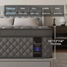Twin Full Queen King Hybrid Mattress In A Box, 10/12 Inch Euro Top Mattress Medium Firm For Back & Lumbar Support, 100 Night Trial, Pocket Spring Bed For Motion Isolation & Pressure Relief
