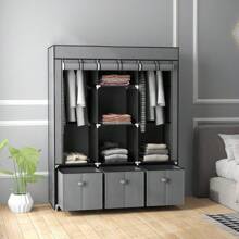 Wardrobe Foldable Fabric Wardrobe, Folding Wardrobe With Zipper, Nonwoven Fabric, Dark Grey, 125x43x162.5cm - 深灰色 - 查看 2