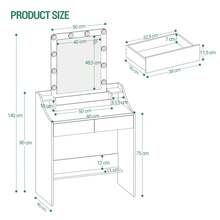 Hzuaneri Dressing Table With LED Lights, Adjustable Brightness, Vanity Table With Mirror, Dresser With 2 Drawers And 2 Open Compartments, Modern, White - White - View 7