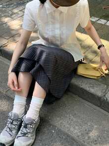 白色收腰夏季衬衫，采用创新设计和蕾丝花边 - 白色 - 查看 6