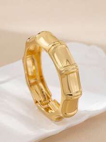 1 Set Minimalist Chic European Style Metallic Smooth & Hammered Texture Zinc Alloy Bangle Bracelet, Suitable For Women's Daily Wear - Yellow Gold - View 8