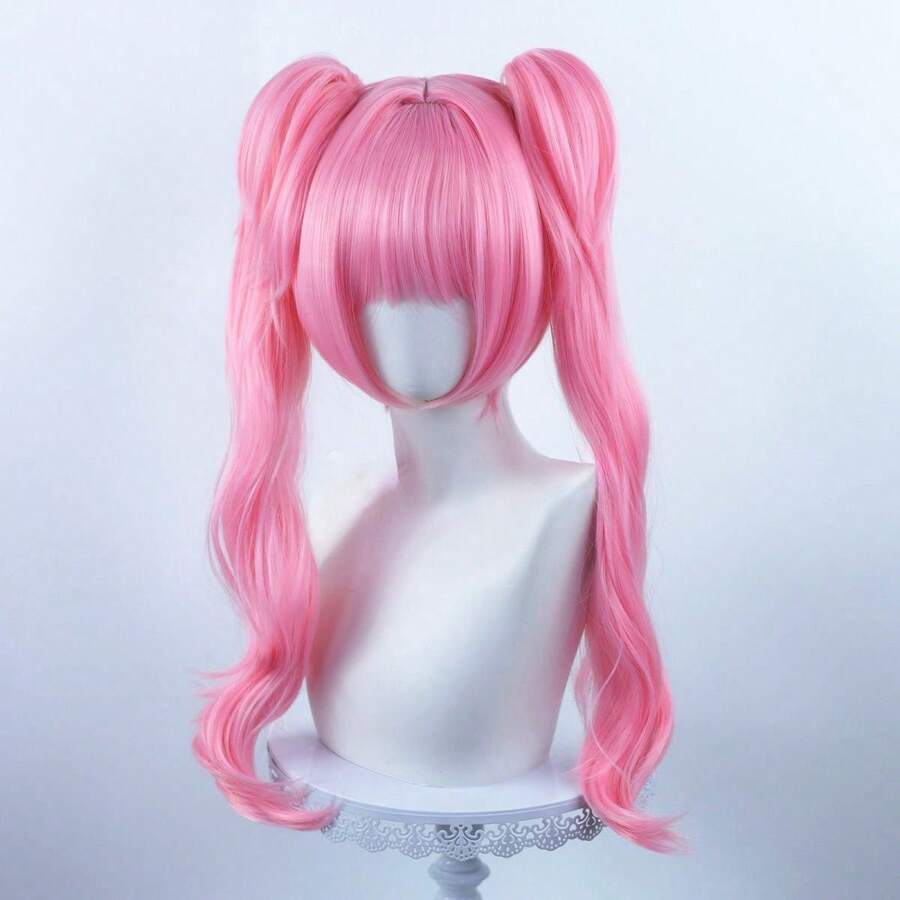 Pink Cosplay Wig Anime Synthetic Wig With Two Long Ponytails Dress Up Wig For Party - Pink - View 1