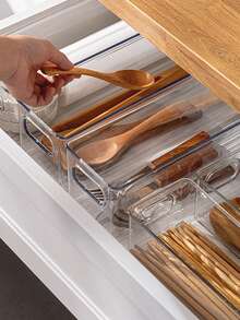 1/2 Pieces Transparent Drawer Storage Box, Cutlery Storage Basket, Stackable Desktop Storage Box, Kitchen Cabinet Cutlery Storage, Classified Storage Box, Forks, Spoons, Dishes, Chopsticks, Baking Tools, Simple And Multifunctional Large Capacity Storage Rack - Clear - View 3