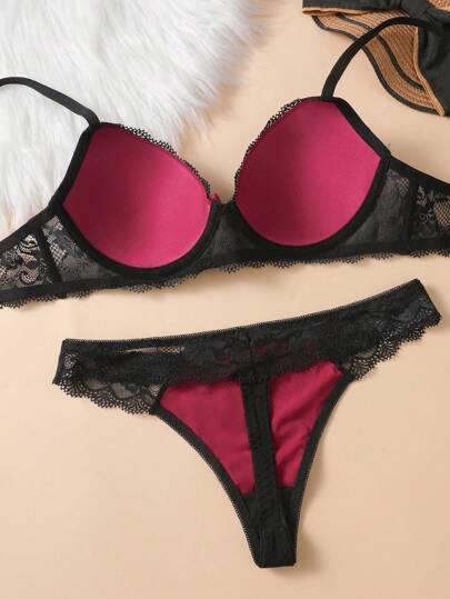 Set Kanten Verleidelijke Push Up Bra, Anti Sag view 2