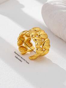 1枚18K镀金女士心形戒指，蝴蝶结戒指，圆顶设计不对称个性戒指，适合日常穿搭，精美抛光简约基础款设计戒指 - 金色 - 查看 10