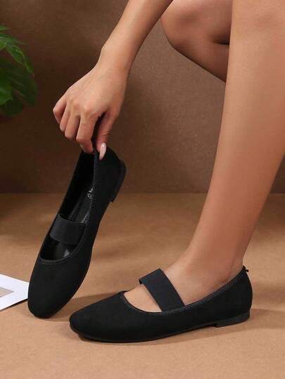 Suede Or Faux Leather Ballerinas With Elastic Strap