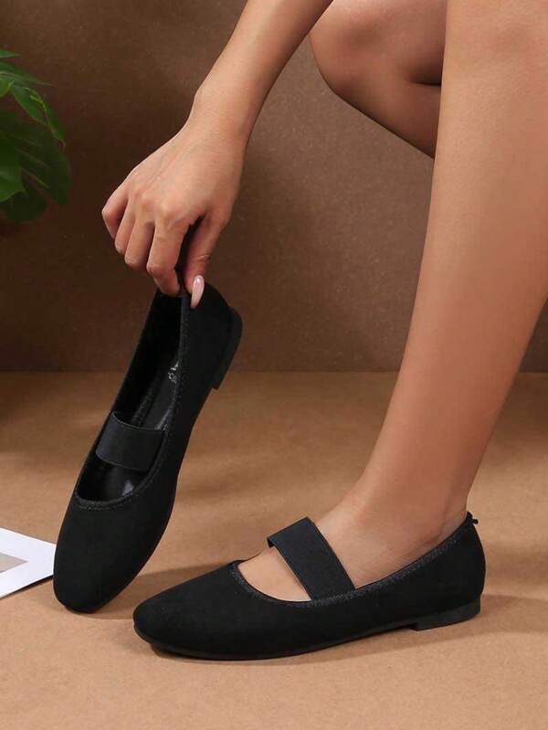 Suede Or Faux Leather Ballerinas With Elastic Strap