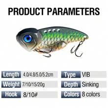 8Pcs Metal VIB Lure 7g 10g 15g 20g Sinking Casting Lure 3D Printing Spoon Spinner Balancer Jig High Sensitivity Artificial Hard Bait For Bass/Perch/Trout