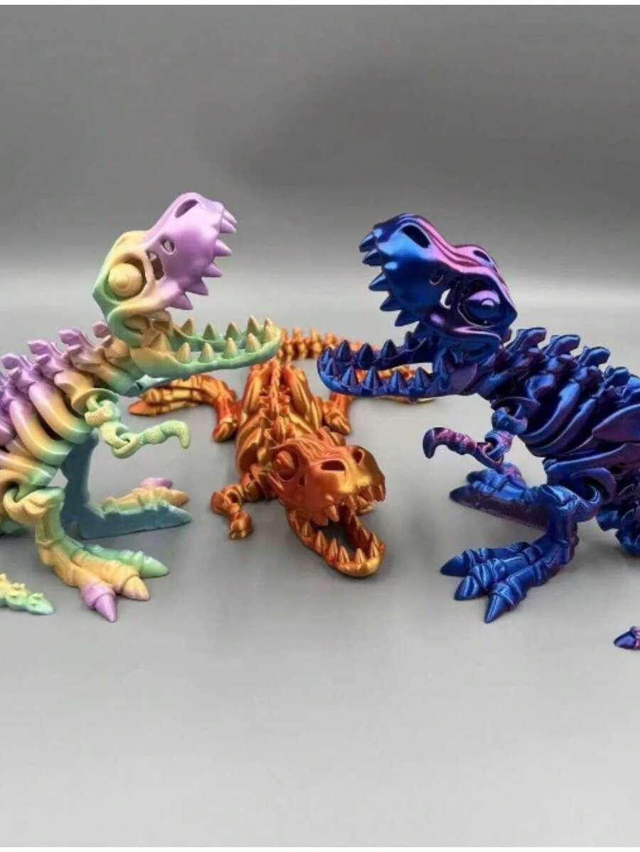 T-Rex 恐龙骨架装饰套装,3D 打印塑料装饰,色彩鲜艳 - 非常适合办公桌和家居装饰,是送给青少年和收藏家的完美礼物 - 隨機 - 查看 1