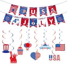 10 pièces/16 pièces Décorations suspendues pour le Jour de l'Indépendance, Ornements du 4 juillet, Ornements patriotiques, Ornements de gnome en bois pour le Jour de l'Indépendance, Bannière en tissu, Décorations suspendues pour fêtes du Jour de l'Indépendance et du Jour du Souvenir, Fournitures de fête, Décoration de maison