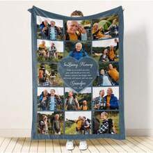 1pc Personalized Memorial Blanket,Custom Photo Collage Blanket,Loss Of Father Mother Gift,Dad Memorial Gift, Remembrance Gift,In Memory Of Photo - White - View 1