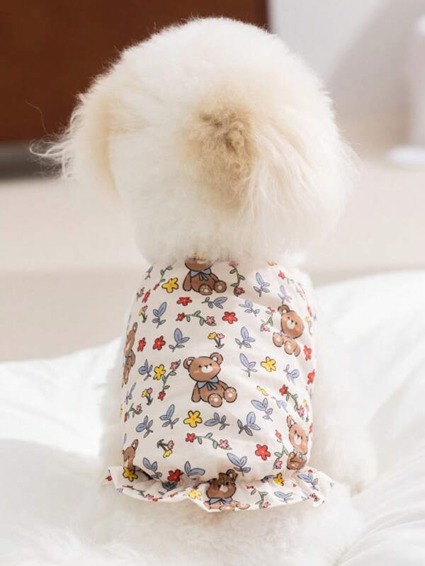 Vestido de princesa de doble capa de encaje y flores, transpirable para primavera y verano, ropa para mascotas para gatos, perros pequeños y medianos tipo Teddy