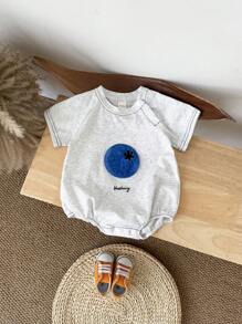 Newborn Baby Boy Adorable Blueberry Embroidery Short Sleeve Romper, Summer