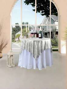 1 pezzo di tovaglia luccicante in oro/argento, copertura da tavolo metallica lucida per feste di compleanno, Ognissanti, matrimoni, decorazione di hotel, Natale - argento - Visualizzare 10