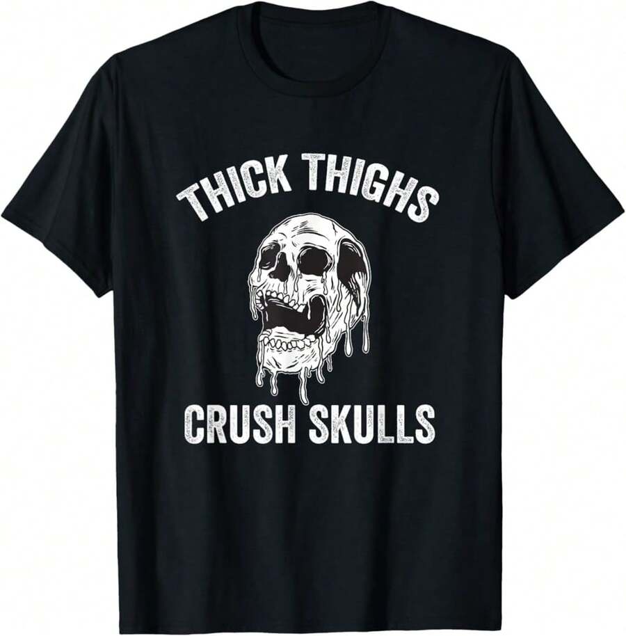 Camiseta con la frase "Crush Skulls Funny Gym Motivation Legs Day" para motivar el entrenamiento de piernas - Negro - Ver 1