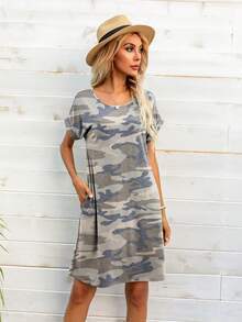 DEARCASE Camo Print Roll Sleeve Tee Dress - Nhiều màu - Xem 4