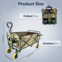Outdoor Foldable Trolley, 4-Wheeled Cart, Camping Cart With Adjustable Side Table, 360° Swivel Wheels And Retractable Handle, Removable Wheels, Suitable For Beach, Lawn, Sports, Shopping, Fishing, Barbecue, Potluck, Camping