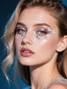 1 张美人鱼 2 张自粘式面部宝石贴纸，水晶水钻临时纹身贴纸，用于面部化妆、节日派对 DIY 配饰装饰 - 彩色 - 查看 7