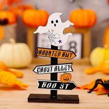 Modernes hölzernes Schreibtischschild für Halloween – hölzernes Kürbisdekor mit witzigem Spruch, geeignet als Dekoration für Zuhause und Partys, hölzernes Standrequisit, englischer Text, Mehrzweck-Feiertagsdekoration
