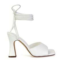 XY LONDON Flora Women's Strappy Lace Up High Heels, Square Toe, Block Heels, Black, Blue, Pink, Green, Lilac, White, PU Leather, Nightclub Style, Party, Spring/ Summer - White - View 4