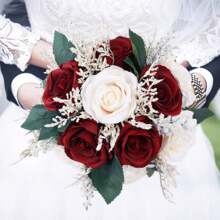 Artificial Burgundy Rose Bouquet, Wedding Bouquet, Bridesmaid Bouquet, Bridal Church Home Decor Gift Summer Birthday Gifts Beach Back To School School Supplies Room Decor