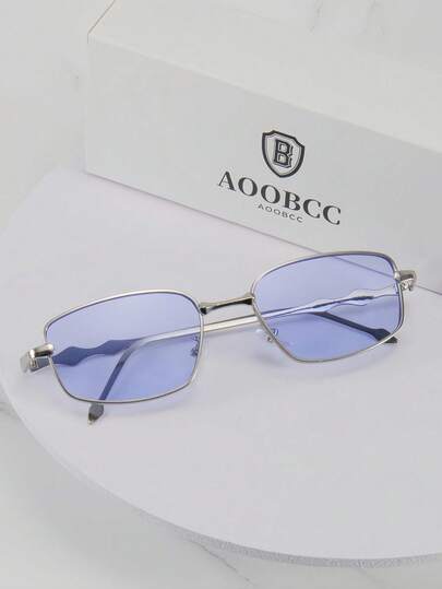 1pc Metallic Square Fashion Glasses Ins-Style Men's Accessories, Street Style Decoration Beach Vacation Travel Fashion Glasses, Suitable For Everyday Wear