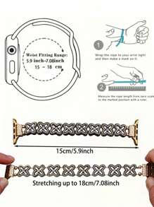 1pc Fashionable Classic Lucky Grass Zinc Alloy Elastic Bracelet Strap Compatible With Apple Watch Band 38/40/41/42/44/45/49/(S10 42)/(S10 46)Mm, Retro Elegant Simple Flower Rhinestone Zinc Alloy Bracelet Strap Is Compatible With Iwatch Band Ultra2/S10/SE/9/8/7/6/5/4/3/2/1Series, Bohemian Style Women Watchbands, Fine Women Fashion Watch Accessories, Smart Watch Strap/Band, Unique Personalized And Style Strap, Valentine's Day Mother's Day Gift