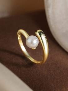1pc Luxury Exquisite Minimalist Faux Pearl Criss-Cross Ring