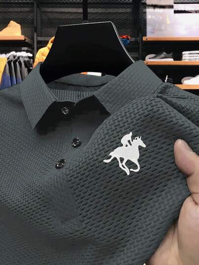 1 件优雅刺绣图案男士商务休闲 Polo 衫，舒适面料，适合高尔夫、网球、户外旅行、休闲，是送给男士的绝佳礼物