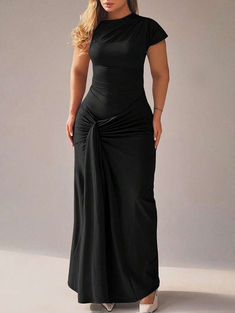 Women Summer Short Sleeve Lace Up Bandage Wrap Long Dress Bodycon Sexy Party Dress | SHEIN USA