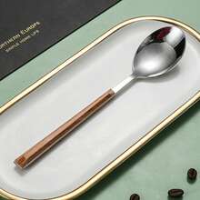 5/20/30pcs Stainless Steel Cutlery Set With Wooden Handles, Includes Knife, Fork, Spoon, Teaspoon, Suitable For Home Kitchen, Hotel, Party Use