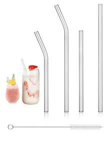 16 Stücke bunte Glasstrohhalme mit 2 Reinigungsbürsten - 8mm wiederverwendbare Trinkhalme, 4 gerade & 4 gebogen, Partyzubehör für Smoothies, Cocktails, Eiskaffe, perfektes Geschenk für Zuhause, Hochzeiten oder Veranstaltungen, Schulanfang Zubehör