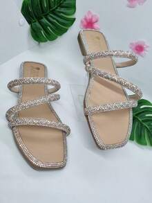 Sandalia plana de mujer para fiestas o casuales con diamante de imitación, combina un outfit perfecto para los eventos ,mas importantes bodas , Xv y mas, úsalos hasta en la oficina, no dejes pasar esta oportunidad - Maquillaje - Ver 2