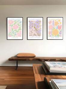 1 Pieza Póster de arte floral, Impresión en lienzo, Decoración de habitación estética, Decoración de habitación en estilo pastel, Patrones florales abstractos, Lindas decoraciones de florería, Decoración de pared de arte, Decoración de pared para dormitorio, sala de estar, oficina, baño, Sin marco