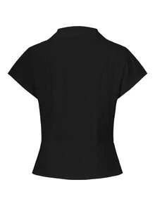 Sunny Girly 秋季女式 Y2K 返校纯色学院风性感风格纽扣设计翻领修身褶皱衬衫上衣