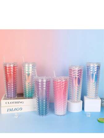 1pc 24oz Diamond Shaped Double Wall Cup, Suitable For Home, Office, Outdoor, Lightweight And Portable