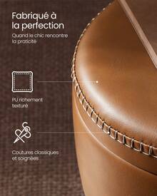 VASAGLE Tabouret de Bar Pivotant à 360°, Hauteur Réglable, avec Rangement, PU avec Coutures, Style Moderne Mi-siècle, pour Cuisine, Bar, Montage Facile, Marron Caramel - Tabac - Voir 5