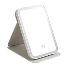 LED 化妆镜，便携式垂直皮革折叠洗脸盆，三色照明，可调节触摸屏，紧凑型化妆梳妆镜，完美的母亲节礼物