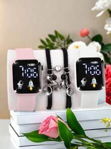 4 件/套 2 件电子数字手表和 2 件宇航员/手链，适合节日、生日等场合，兄弟佩戴，可作为学校毕业礼物、情人节、返校节、圣诞节、万圣节，适合日常佩戴，相当受欢迎 - 彩色 - 查看 2