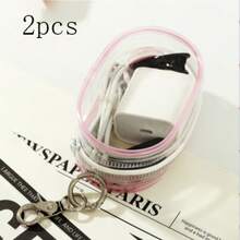 1个椭圆形可爱休闲简约纯色拉链透明PVC防水大容量便携多功能化妆包洗漱包带钥匙扣 - 彩色 - 查看 21