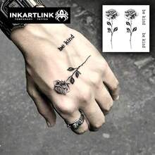 Non-Permanent Tattoo, 2pcs Rose Flower Temporary Tattoo Sticker Design, Fake Realistic Tattoo, Hand Back Semi-Permanent Waterproof Sweatproof Lasts 1-2 Weeks Body Sticker For Men,Spine Tattoo - 黑色 - 查看 2