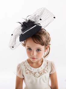 1pc Kids' Tulle Pearl Flower Fascinator Hat, Suitable For Girls' Daily Outfit, Photo Shoot
